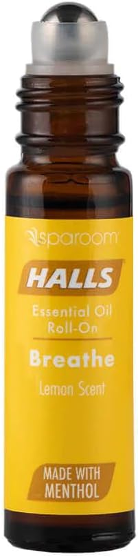 Halls Breathe Essential Oil Roll On Lemon – Uplifting Citrus Blend with Menthol for Stress and Craving Relief, Clean Botanical Aromatherapy for Travel or Home Use, 10mL Pocket-Sized Format
