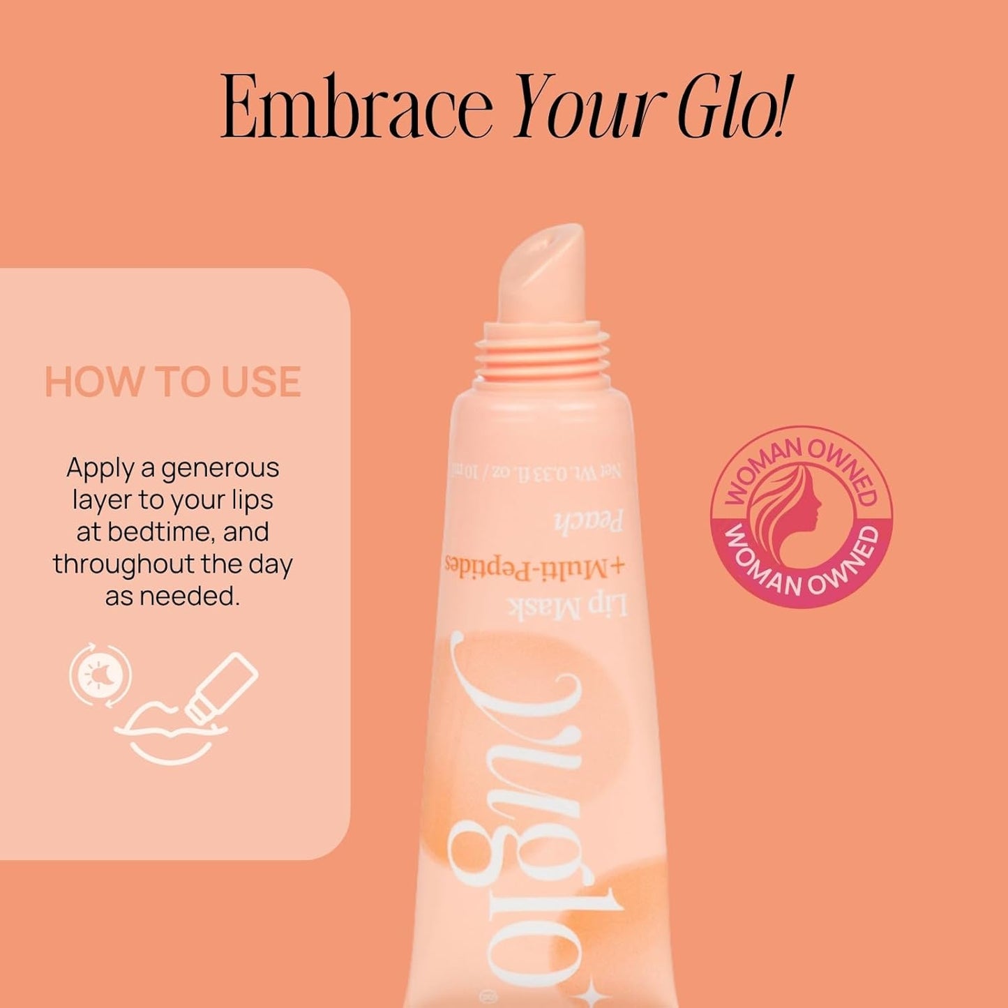 YUGLO Lip Sleeping Mask with Multi-Peptides | Peach Flavor | Hydrating & Plumping Lip Treatment for 
Dry, Chapped Lips | Nourishes & Moisturizes | Overnight Lip Repair