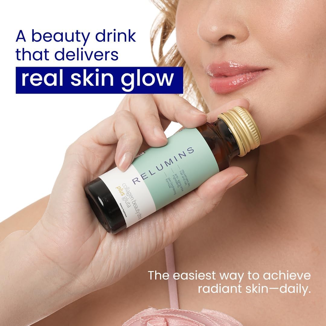 Relumins Advanced Collagen Beauty Drink with Glutathione, Hyaluronic Acid & Antioxidants - Post-Summer Skin Recovery & Shots for Radiant Skin, Hair & Nails - Apple Flavor - 10 Bottles x 50mL