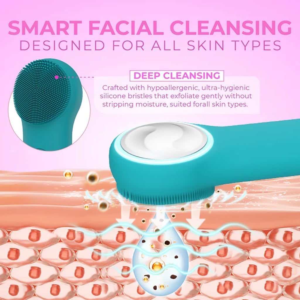 Electric Silicone Face Scrubber - 2-in-1 Facial Rotating Vibrating Exfoliating Brush - Waterproof & Portable, Rechargeable, for Cleaning, Exfoliation, Massage, Suitable for Men & Women