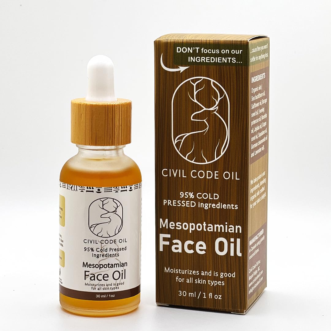 Civil Code Mesopotamian Face Oil – Organic Anti Aging Facial Oil for Women with Sea Buckthorn, Jojoba, Squalane & Lavender – Hydrating Skin Care for Dry Skin & Fine Lines – Natural Skincare 1oz