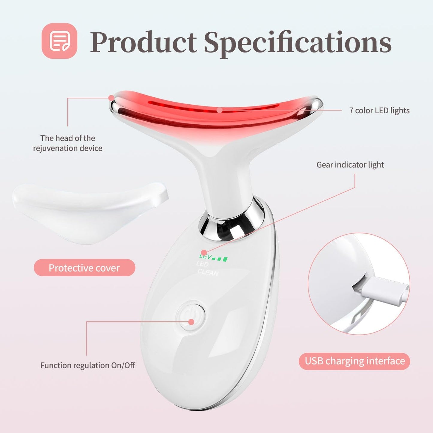 Red-Light-Therapy-for-Face and Neck, Face đť–˛ culpting Wand with 7 Color, Anti đť–¶rinkles Facial Massager for Face and Neck Tool for Skin Care (White)