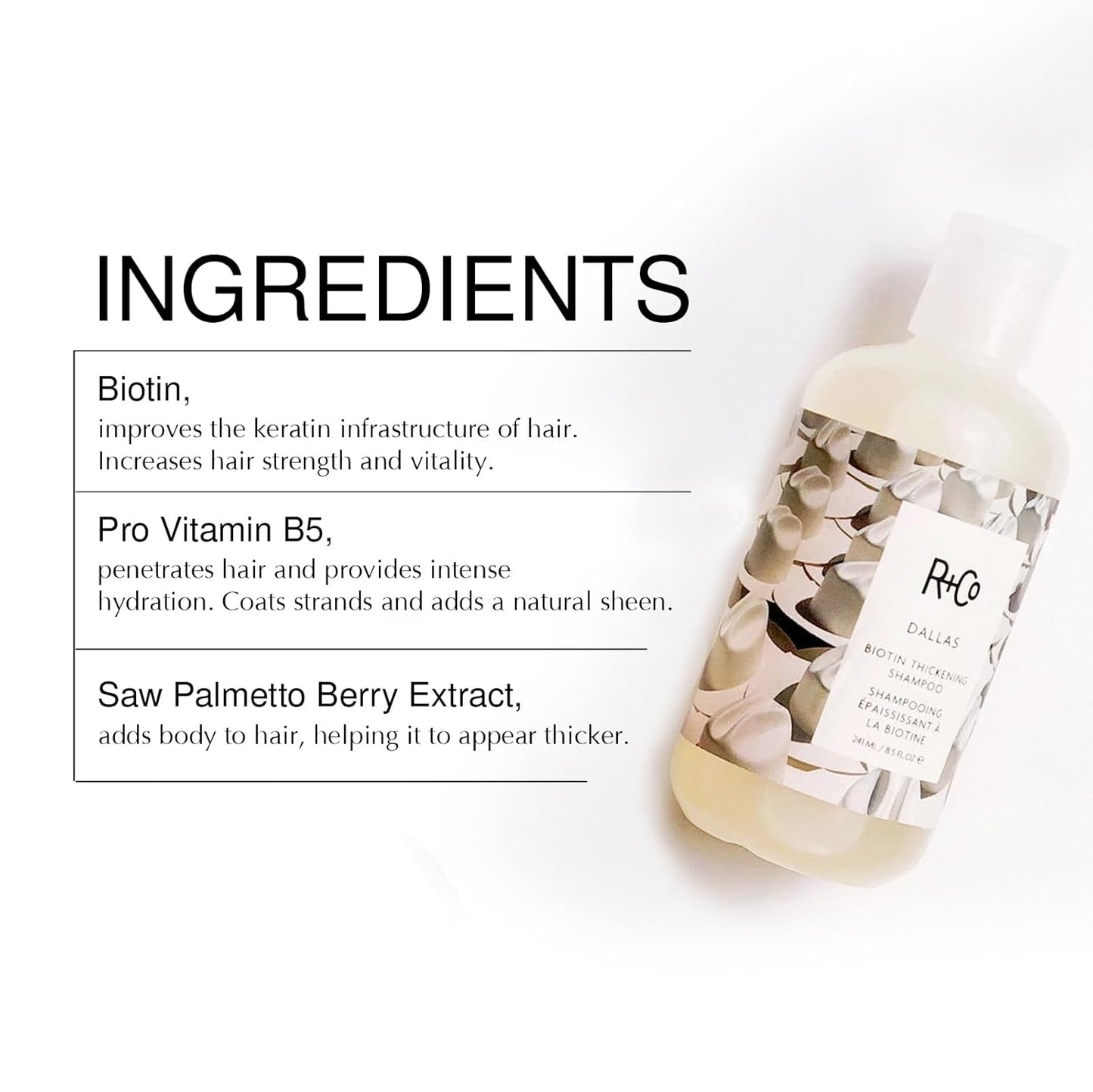 R+Co Dallas Biotin Hair Thickening Shampoo and Conditioner Set (33.8 Oz) + Deluxe Sample (.5 Oz) | For Hair Growth | Sulfate-Free | Vegan + Cruelty-Free |