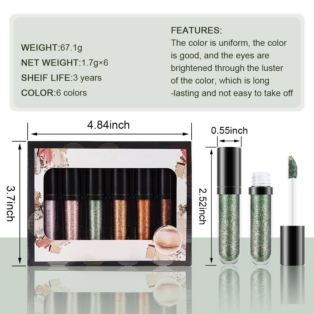 6 Colorful Shades Waterproof Liquid Glitter Eyeshadow Eyeliner Sticks Kit – Long Wearing Professional Eye Makeup Set,sombras de ojos,Set B