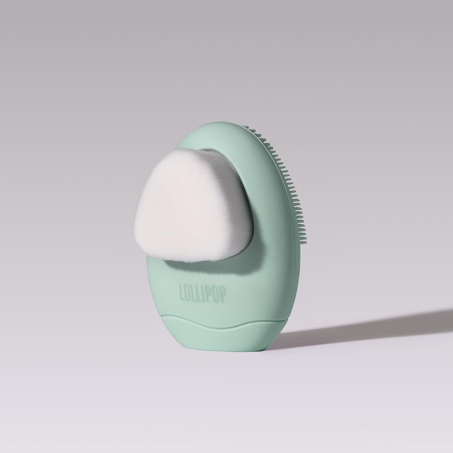 LOLLIPOP Dual-Sided Facial Cleansing Brush | Palm Size Silicone Face Exfoliator and Soft Fiber Cleanser | Manual Face Scrubber for Pores, Makeup Removal, Blackhead and Skincare Routine, Minty