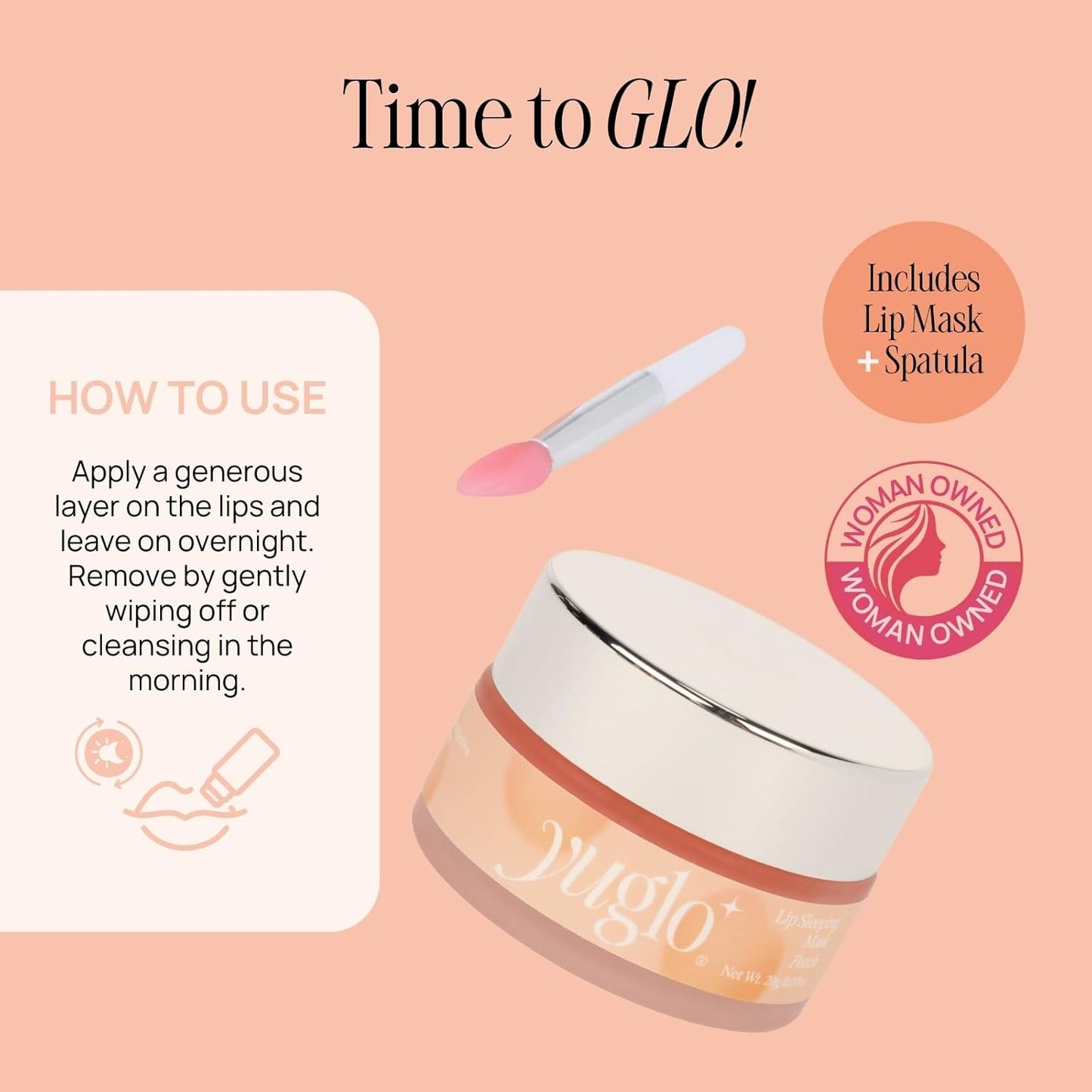 YUGLO Lip Sleeping Mask | Peach Flavor | Hydrating & Soothing Lip Treatment for 
Dry, Chapped Lips | Plumps & Moisturizes | Overnight Lip Repair
