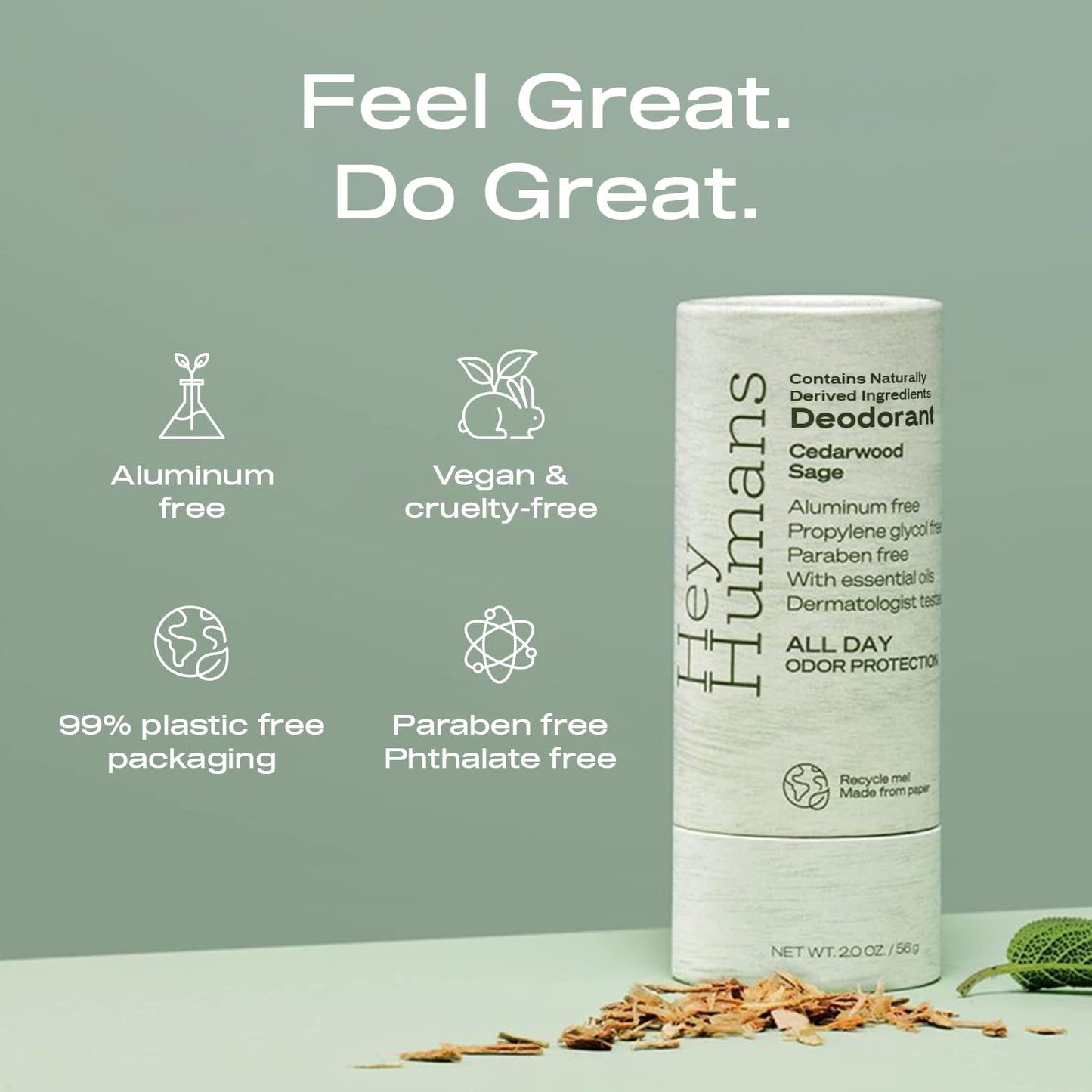 Hey Humans Deodorant, Aluminum Free Deodorant for Women and Men, Contains Naturally Derived Ingredients, All Day Odor Control, Refreshing Deodorant Essential Oils, Cedarwood Sage