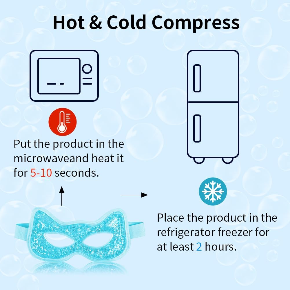 Cooling Eye Mask, Gel Eye Mask Hot Cold Use, Cold Eye Mask for Puffy Eyes, Dry Eyes, Headaches, Migraines, Sinus, Dark Circles (2 Blue)