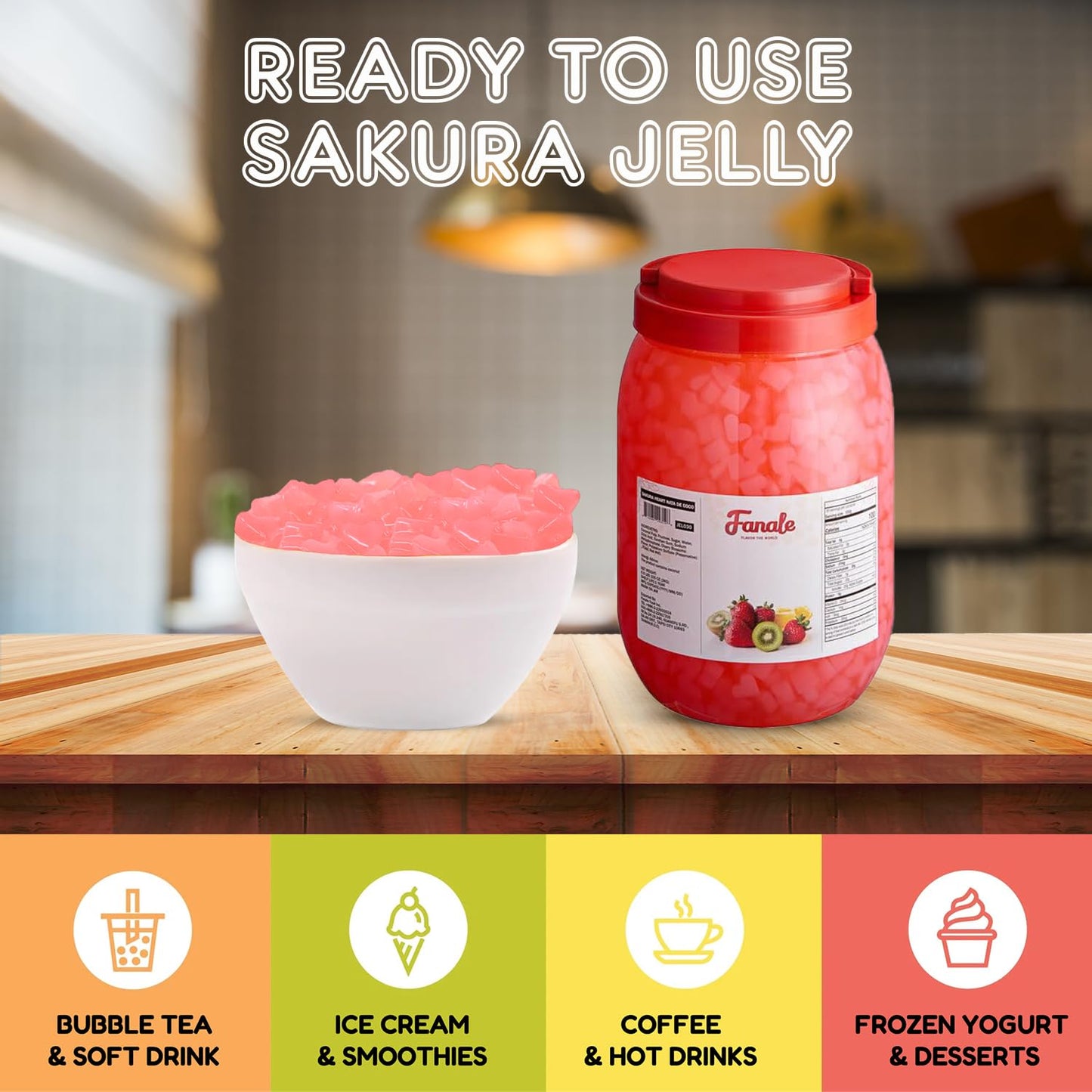 Fanale Coconut Jelly Topping nata de coco for Boba Tea | Ice Cream | Yogurt | Smoothie | Milk Tea | Desserts (Sakura Heart Shaped, 6.6 lb) JEL030