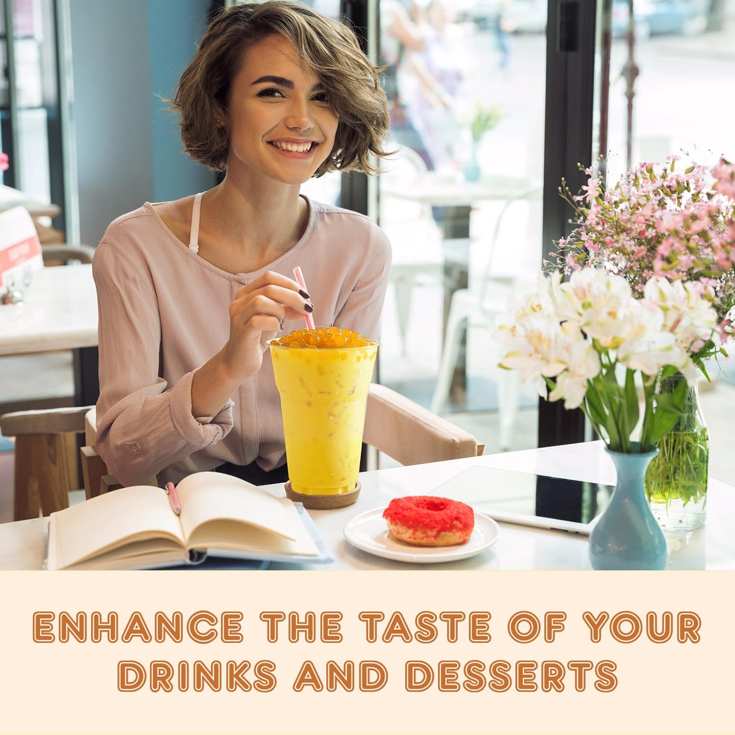 Fanale Peach Popping Boba Pearls, Vegan, Non GMO, Gluten Free, Fat Free, Perfect for Bubble Tea, Smoothies, Ice Cream, Desserts, and Beverages | FPB010