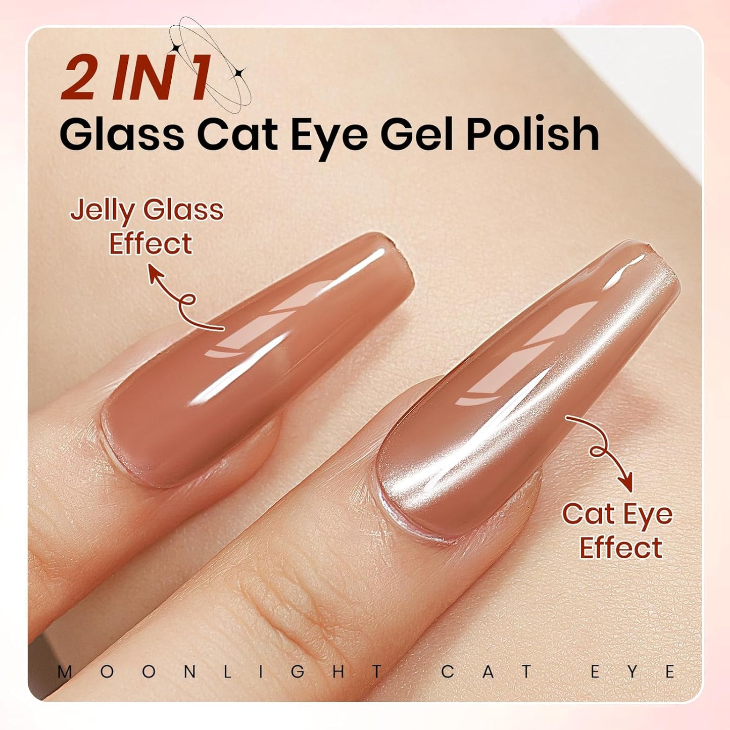 Moonlight Cat Eye Gel Nail Polish,Nude Glass Cateye Gel Polish with Magnet Jelly Glitter Holographic Gel Polish Soak Off U V Gel Salon DIY at Home, 0.5 OZ