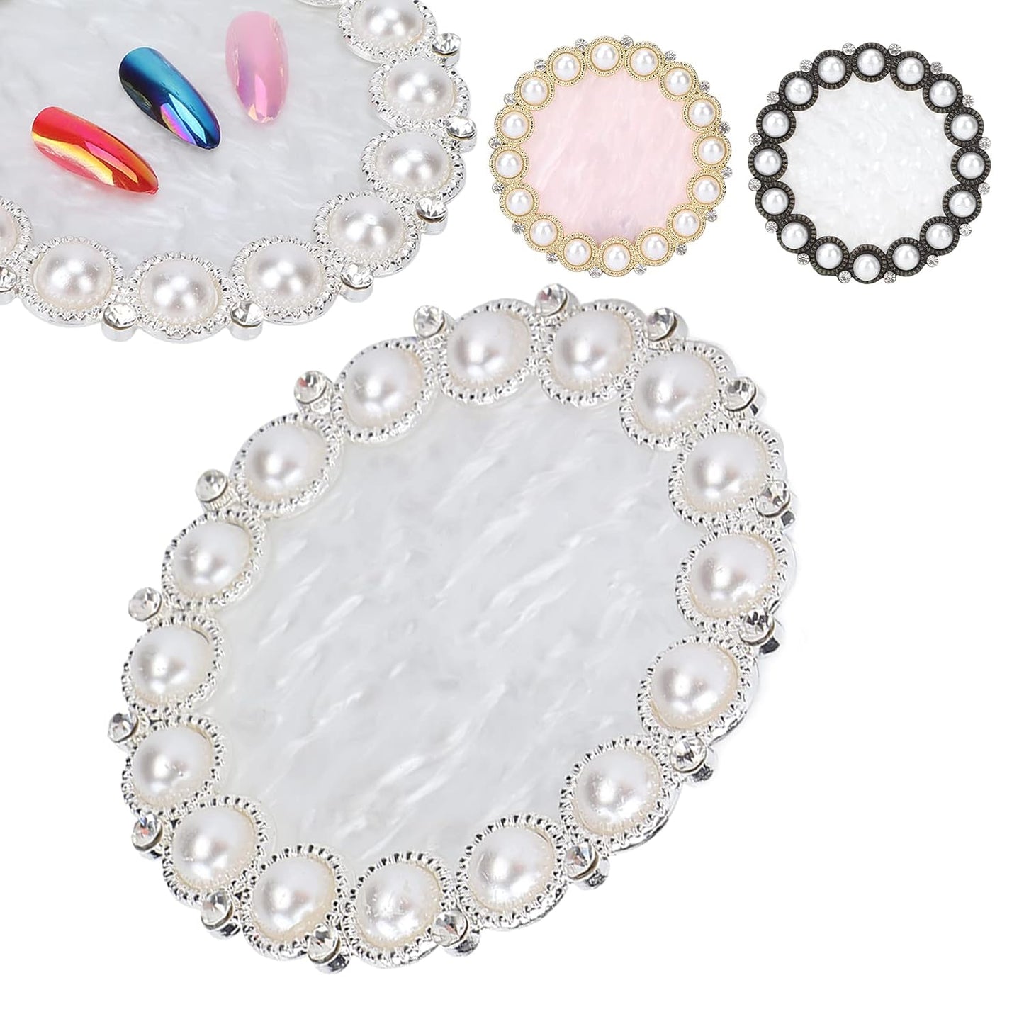 Polish Mix Palette, Resin Nail Art Display Board Cosmetic Nail Mixing Palette Color Mixing Nail Art Tips Display Plate(Silver)