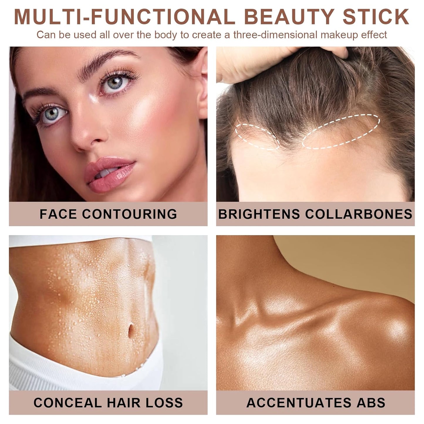 3 Colors Cream Contour Stick, Shades with Highlighter Stick,Blush Stick and Bronzer Contour Stick for Sculpt the Cheeks,Long Lasting,Waterproof,Matte & Dewy Finish for Women (LIGHT FAIR(8+10+12))