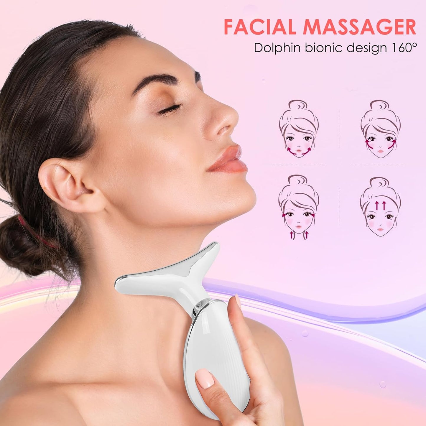 Facial Massager Red-Light-Therapy-for-Face and Neck, Face đť–˛ culpting Wand with 7 Color (White)