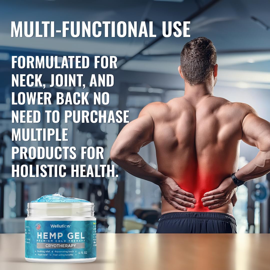 WELLUTION Cryotherapy Hemp Gel – Gentle Cooling Sensation with Menthol & Arnica – Non-Greasy, Quick-Absorbing Formula – Lightweight Gel for Comfort & Refreshing Feel – 4oz