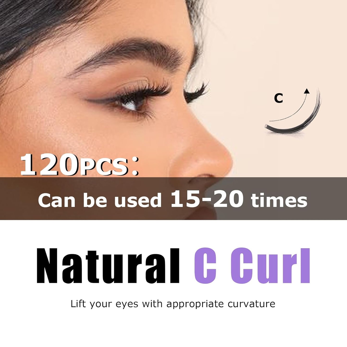 GAQQI Lash Clusters, Eyelash Clusters 120PCS C Curl Individual Lashes, Wispy Cluster Eyelash Extension 10mm Only, Natural Looking Cluster Lashes (GQ03, C Curl, 10mm)