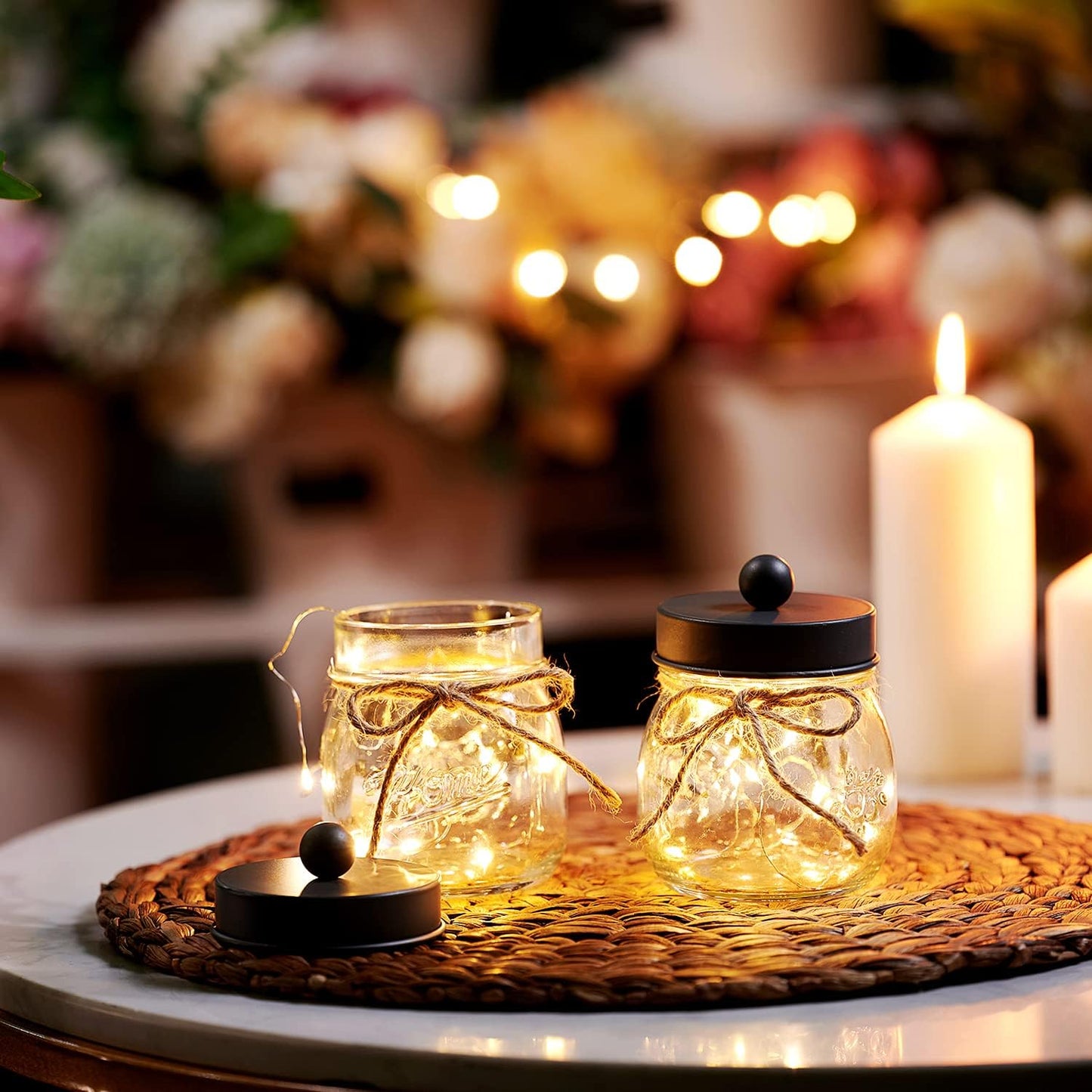 SheeChung 2 Pack Qtip Holder, Bathroom Jars, Cotton Swab Holders, Cute Mason Jars Bathroom Shelf Decor for Cotton Balls, Floss Picks - Vintage Gray