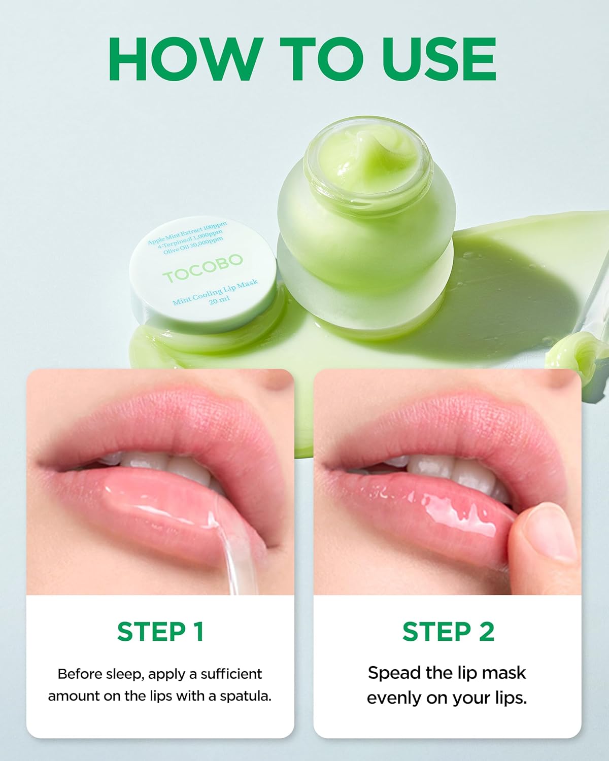 TOCOBO Mint Cooling Lip Mask – Korean Overnight Lip Treatment with Apple Mint, Tea Tree & Olive Oil – Soothing, Hydrating, Refreshing Balm – Soft Melting Texture, Fresh Herb Scent, 0.5 oz.