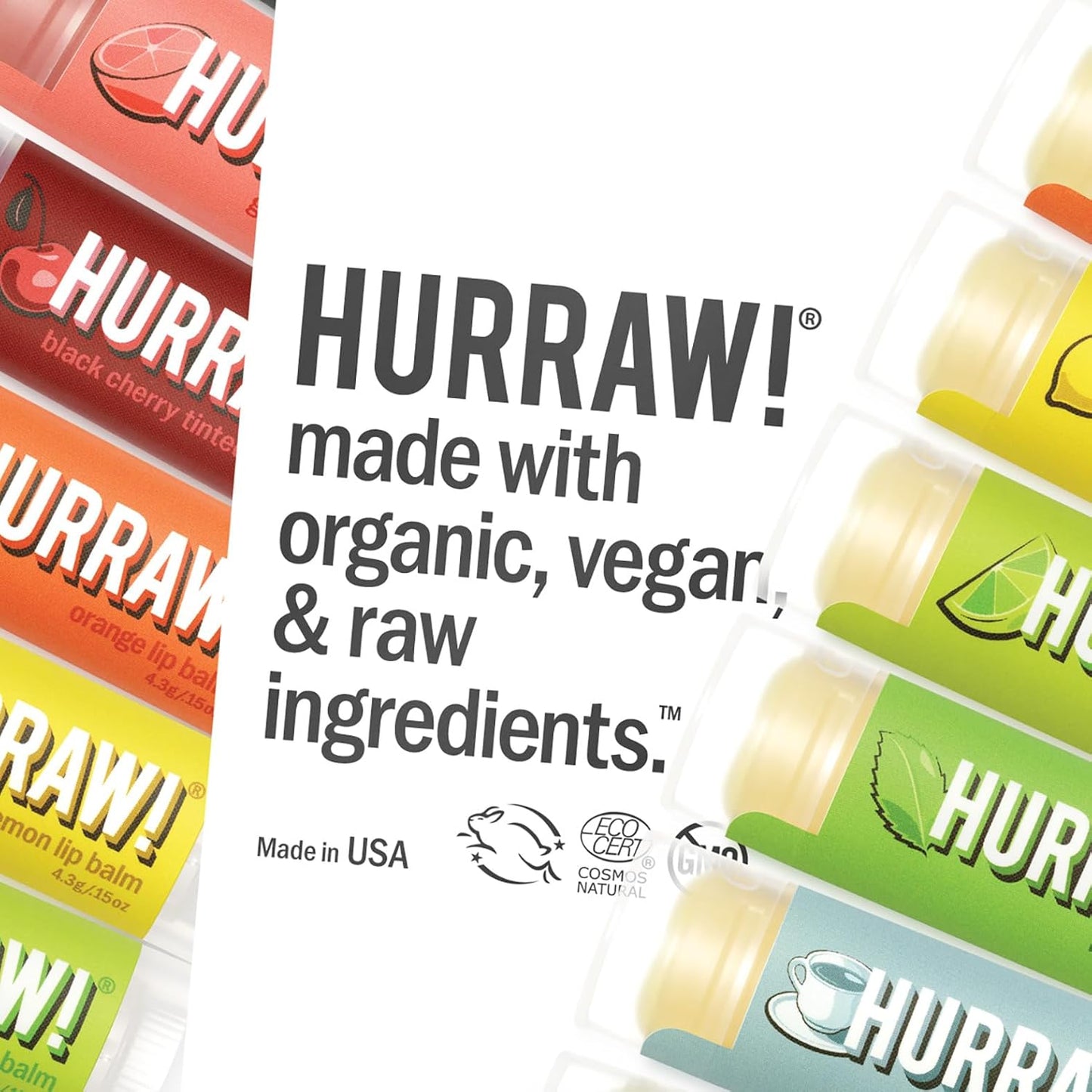 Hurraw! Cherry Lemon, Chocolate Mint & Vanilla Orange Lip Balm 3 Pack Bundle: Plastic-Free with new cardboard push-up tube. Certified Organic, Natural & Vegan. Bee, Shea, Soy & Palm Free. Made in USA