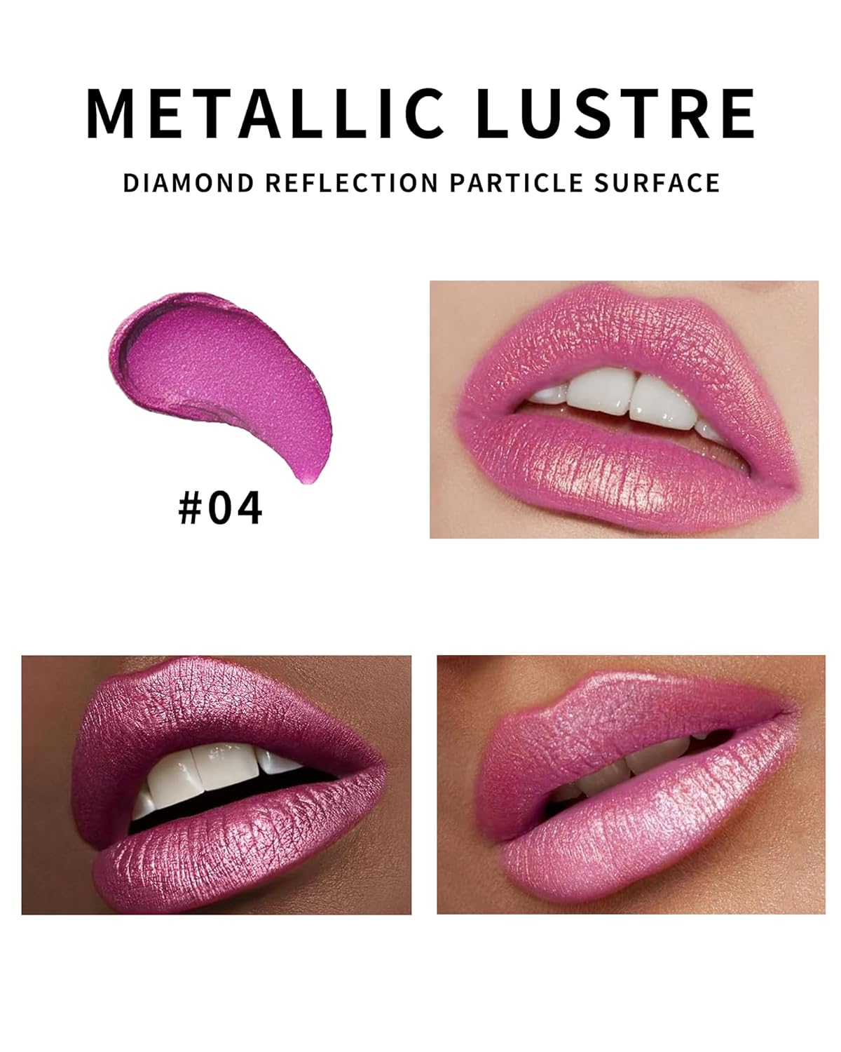 Metallic Glitter Pink Lipstick Long Lasting,Diamond Shimmer Liquid Lipstick Transfer Proof Non-Stick Nude Lip Gloss,High Pigmented Lip Color Creamy Lip Stick Makeup for Women-04