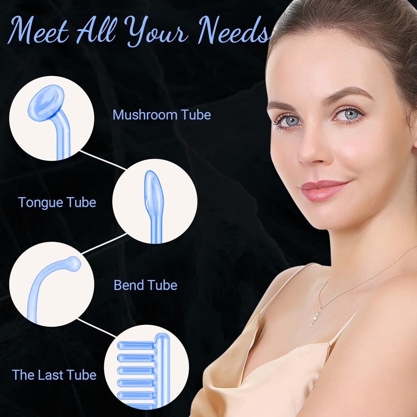 High Frequency Facial Wand - UUPAS Portable Handheld 4 in 1 Blue High Frequency Skin Facial Machine with 4 Pcs Different Blue Tubes for Home Use Face Device