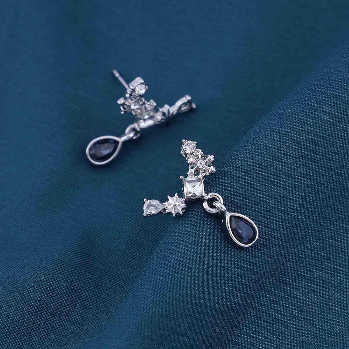 Vintage Teardrop Sapphire Earrings Crystal Climber Earrings Blue Sapphire Dangle Earrings Silver Sparkly Cz Rhinestone Earrings Jewelry for Women