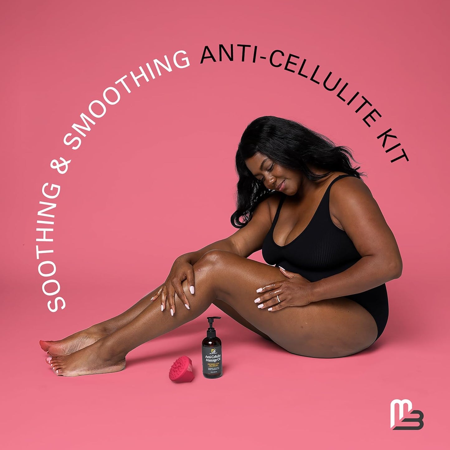 Anti Cellulite Massage Oil and Silicone Body Brush – Collagen and Stem Cell Skin Tightening Formula for Smoothing and Firming, 8 fl oz by M3 Naturals