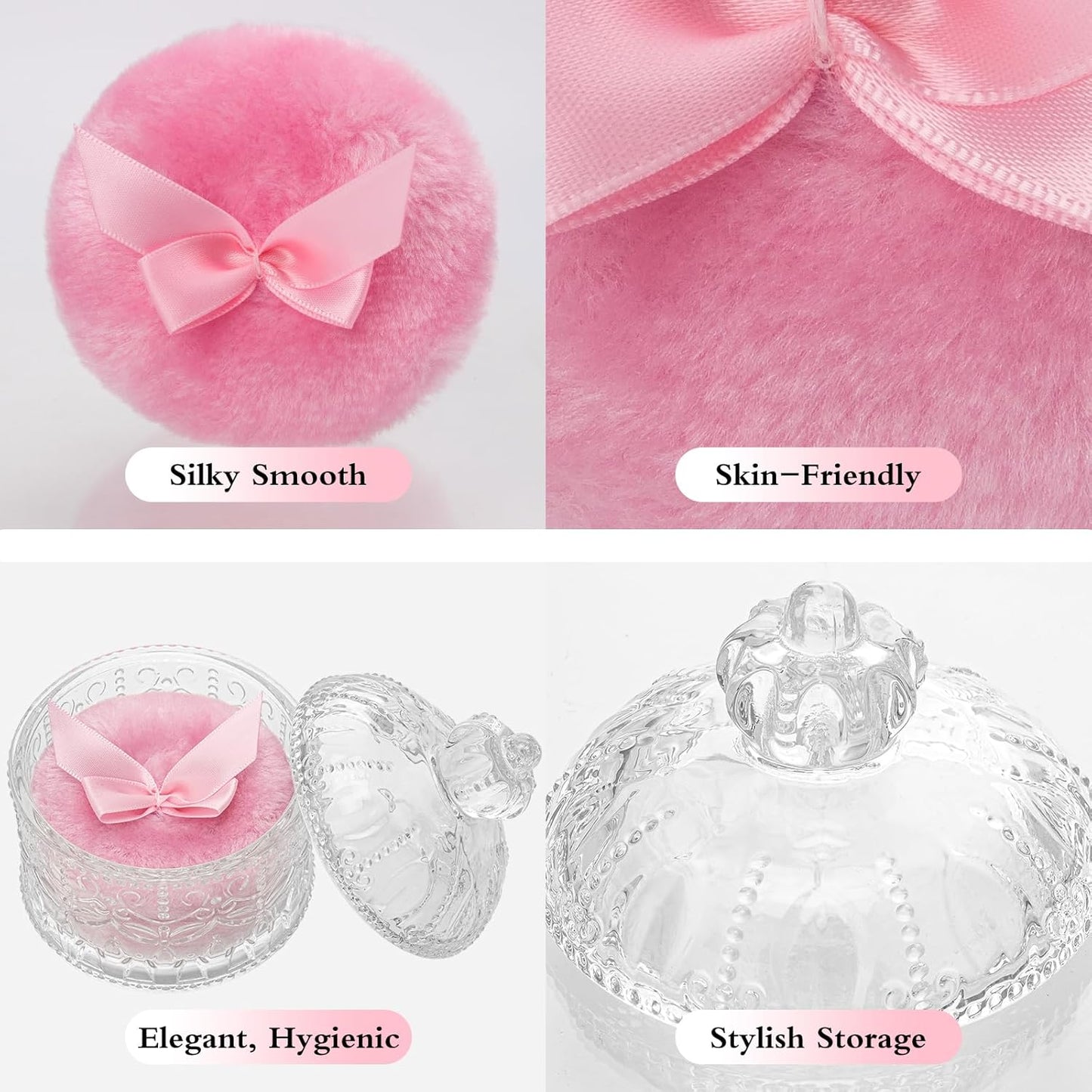 2 Pcs Large Body Powder Puff and Container Powder Container with Puff, Dusting Powder Puff Crystal Case, Body Powder for Women Soft Washable Reusable Velour Face Body Glitter Wet Dry Makeup(Crown)