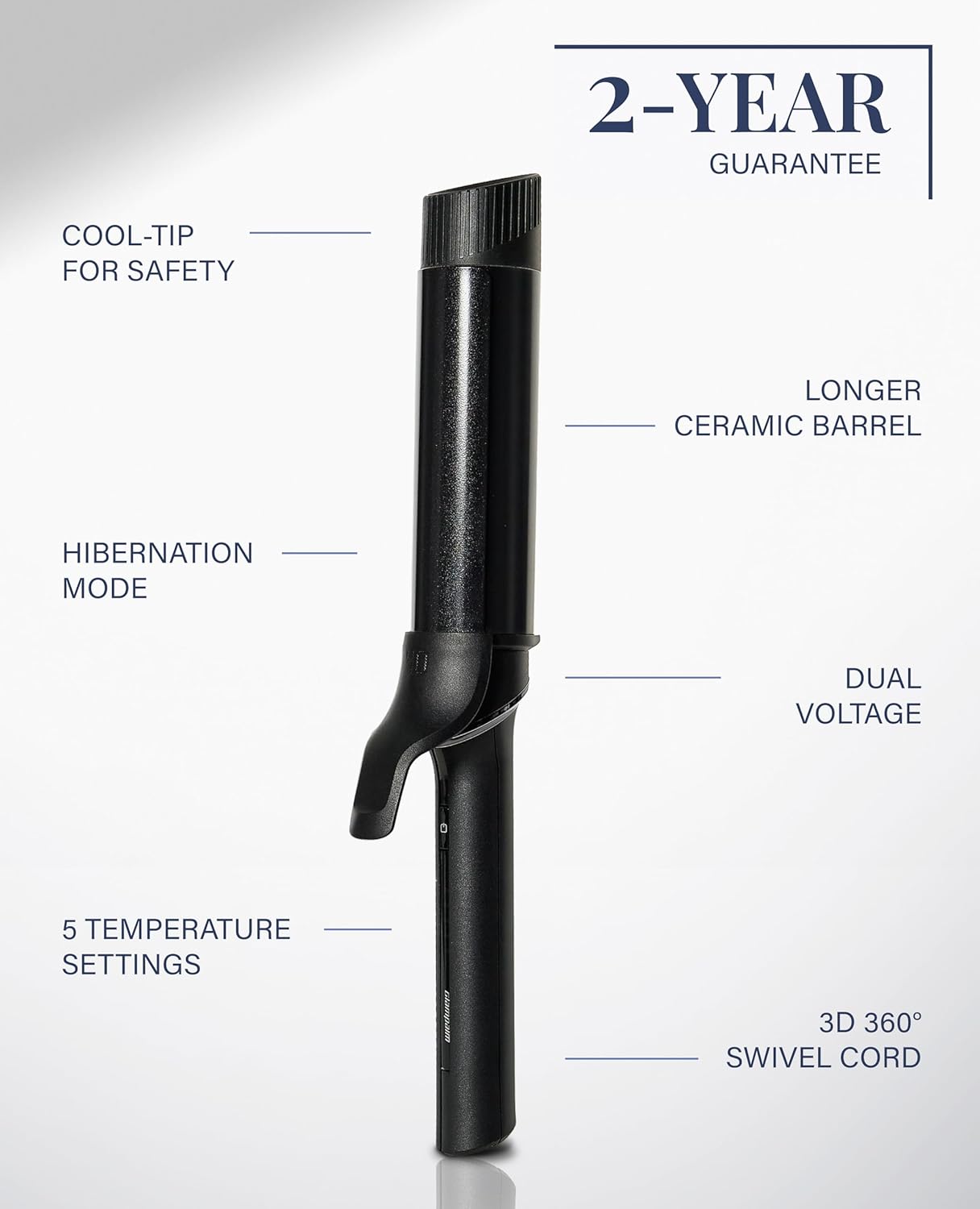 GLAMPALM Professional Curling Iron 1.6" - Long Barrel Ceramic Hair Curler for Women, Korea's No.1 Salon Hot Tool, 5 Temps & 30s Heat-up, 3D Swivel Cord & Dual Voltage, Black (GP628) (1.6")