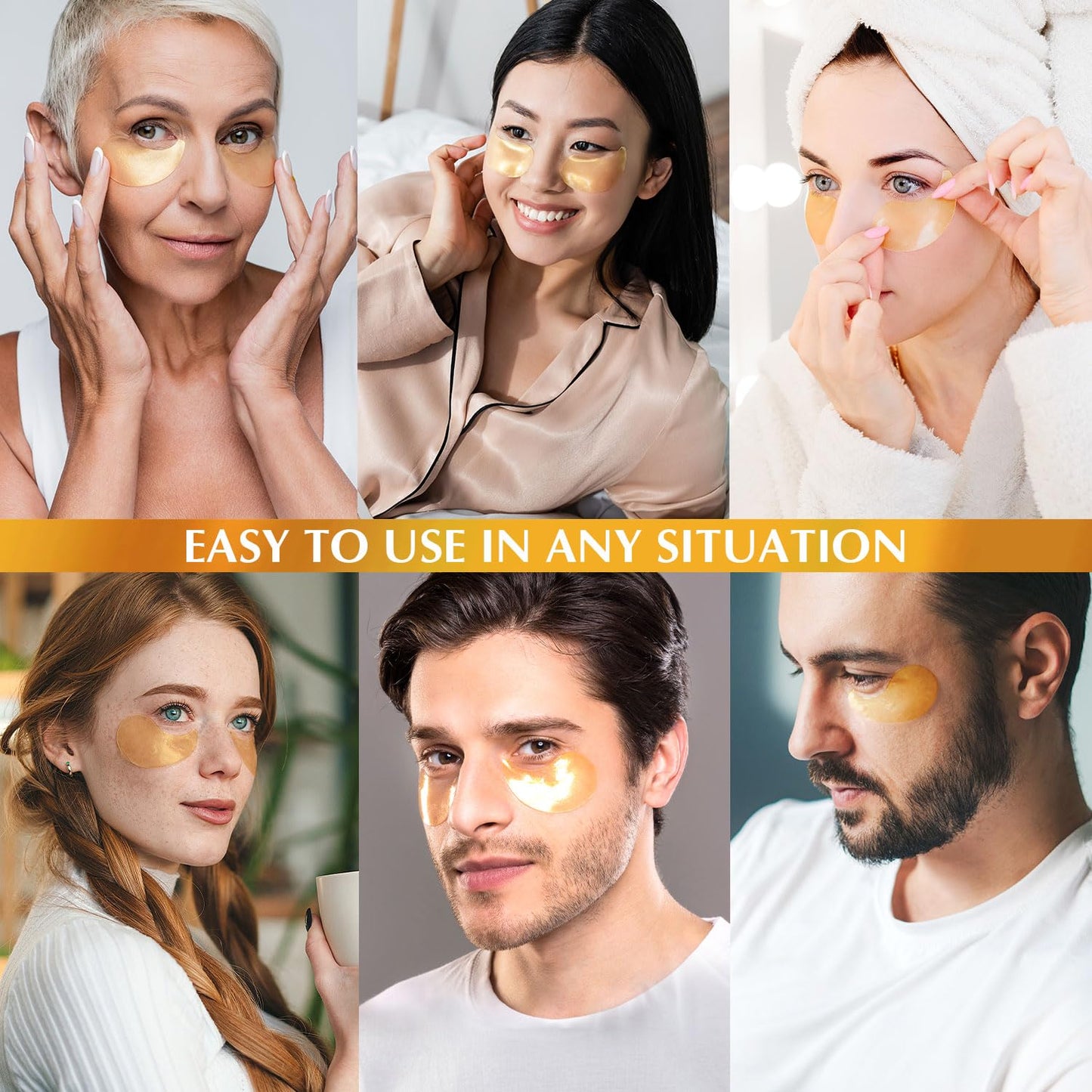 Enaskin Naturals Under Eye Patches Dark Circles Under Eye Masks for Puffiness - 24K Gold Eye Gel Pads Retinol Collagen Hyaluronic Acid Moisturizing & Reducing Wrinkles (24K Gold)