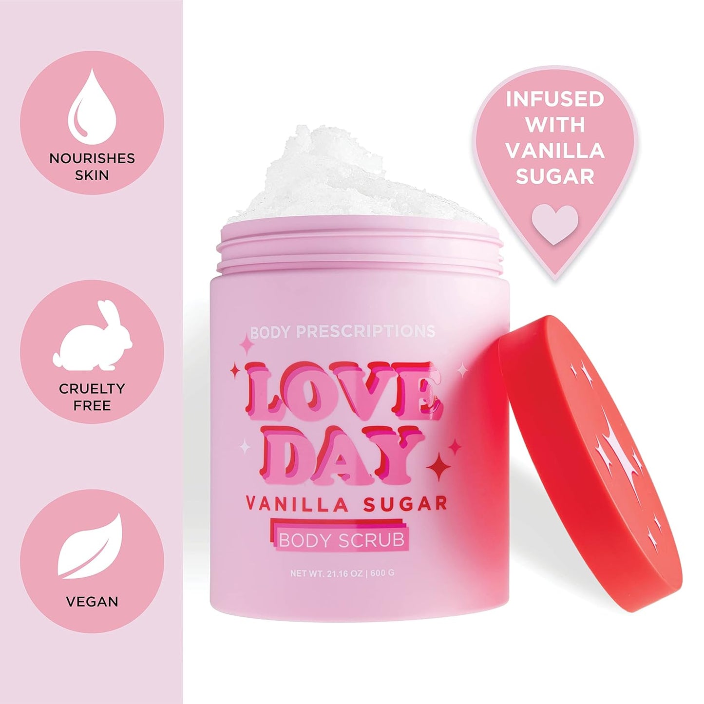 Body Prescriptions Exfoliating Body Scrub – Body Cleanser for Nourished, Ultra-Smooth Skin, Vanilla Sugar (Love Day)