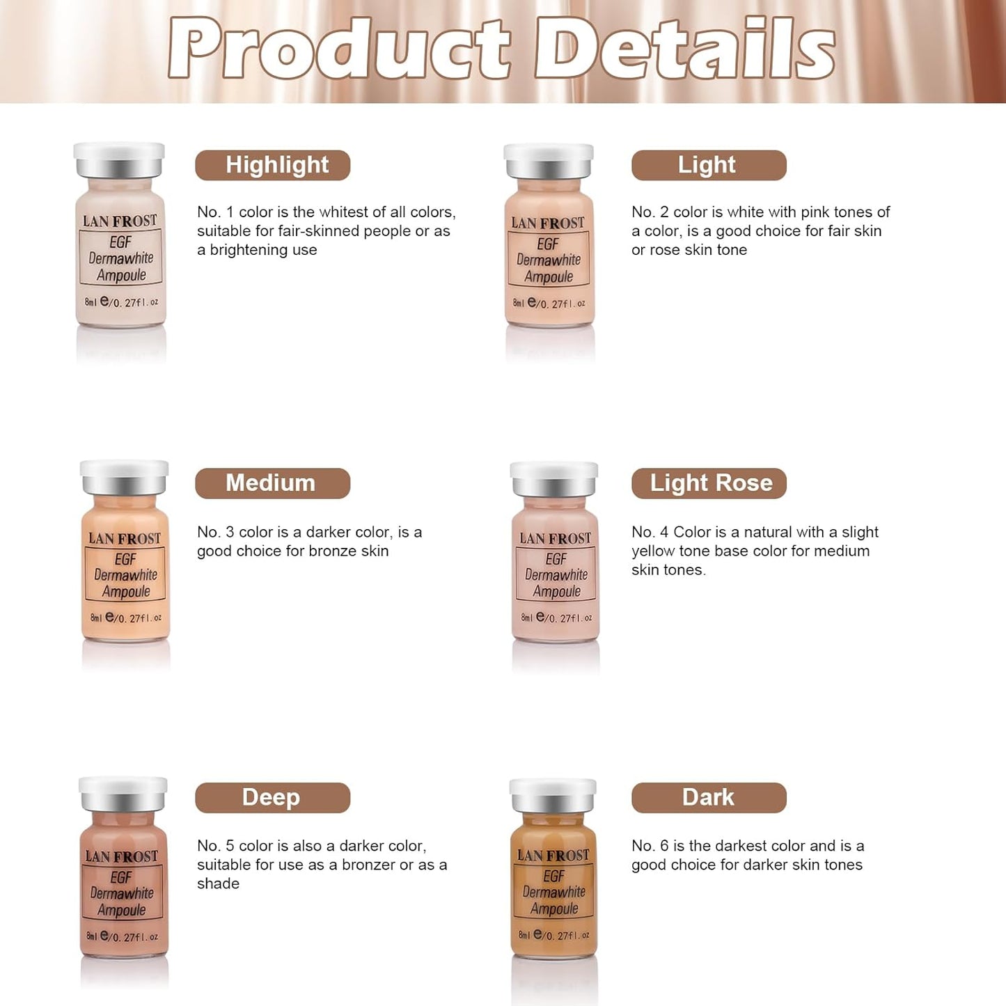 BB Facial Glow Serum Starter Kit Hyaluronic Acid Essence Foundation Skin Care Kit 0.27oz 12 Vials, Combined With Niacinamide and Peptides To Brighten Skin Tone Anti-Aging Foundation 6-Color Mix Pack
