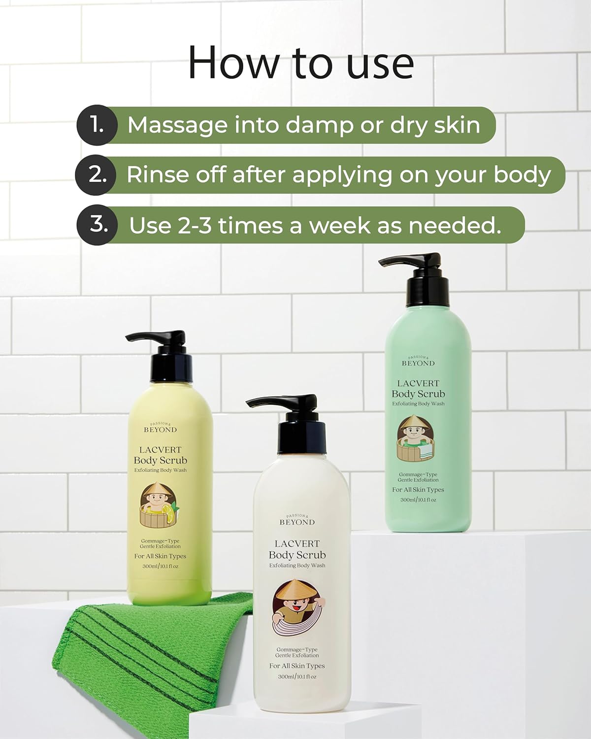 BEYOND Lacvert Body Scrub Peeling Gel (Lemon, 10.1fl oz) - Body Wash & Shower Gel for Gentle Exfoliation & Home Spa. Korean Daily Skin Care. Gommage-Type for Smooth, Soft Skin.