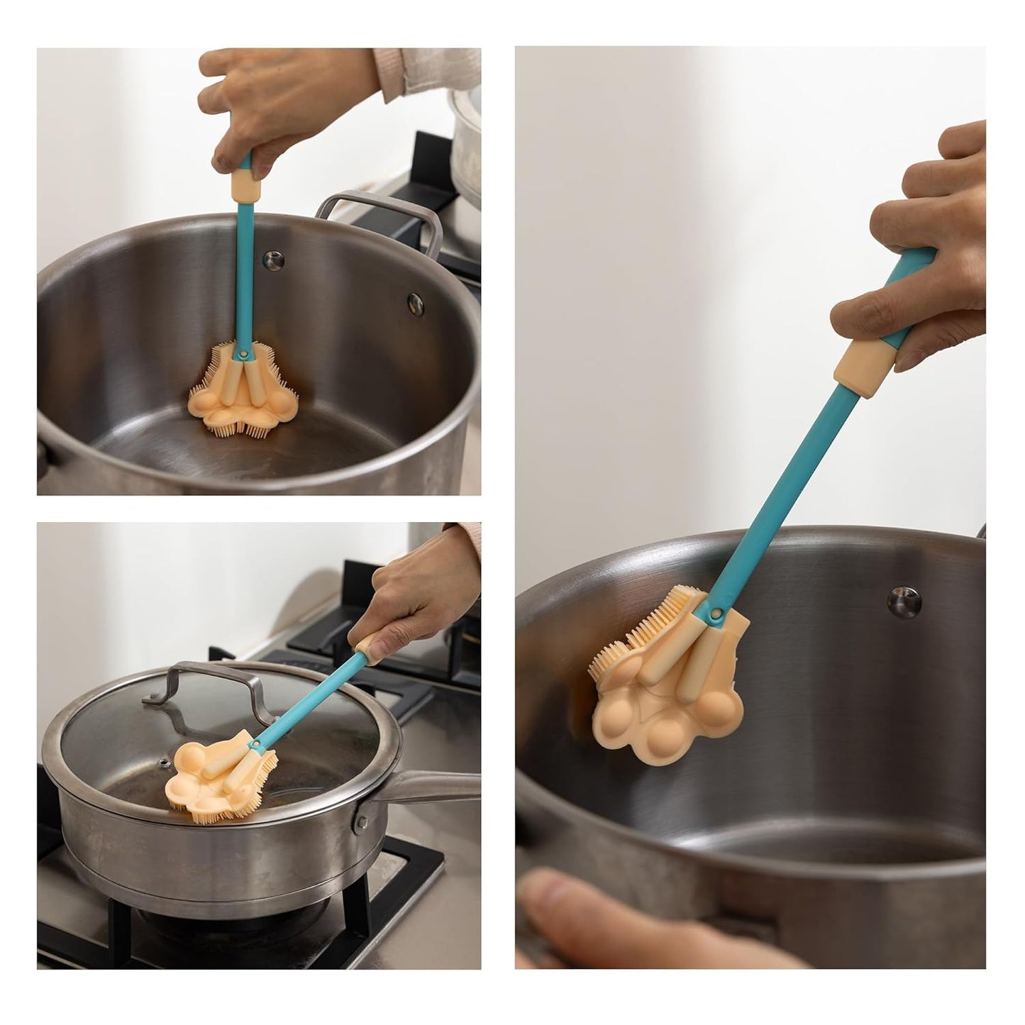 Adjustable Handle Length 10.5-13.8in Water Cup Cleaner Bottle Brush, Silicone Baby Bottle Brush, Pot Brush Cleaner, Green