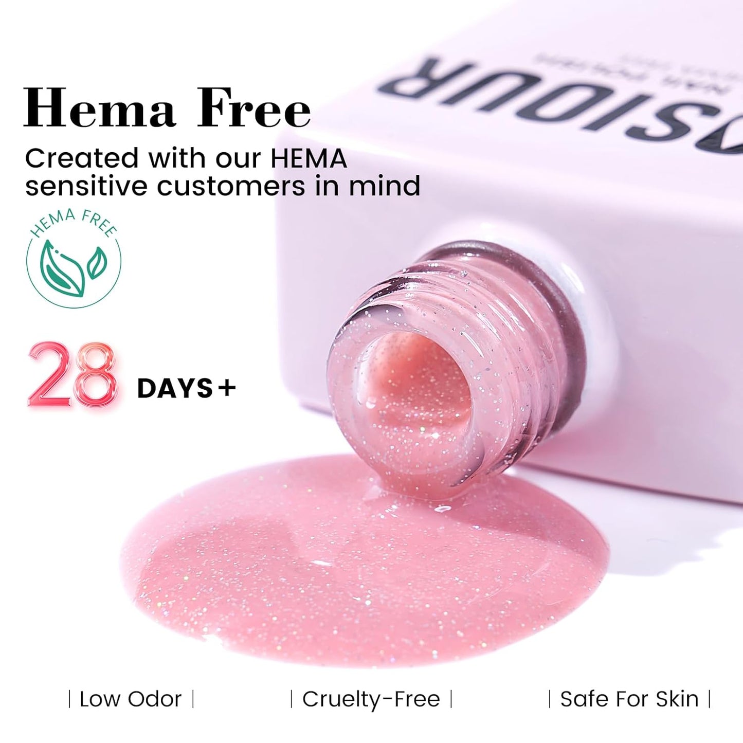 TPO and HEMA Free Milky Pink Gel Nail Polish - 18 ML Glitter Nude Pink Shimmer Nail Polish Gel for Girls Gift, Long Lasting Iridescent Color Soak Off Cured for Home Nail Art Salon