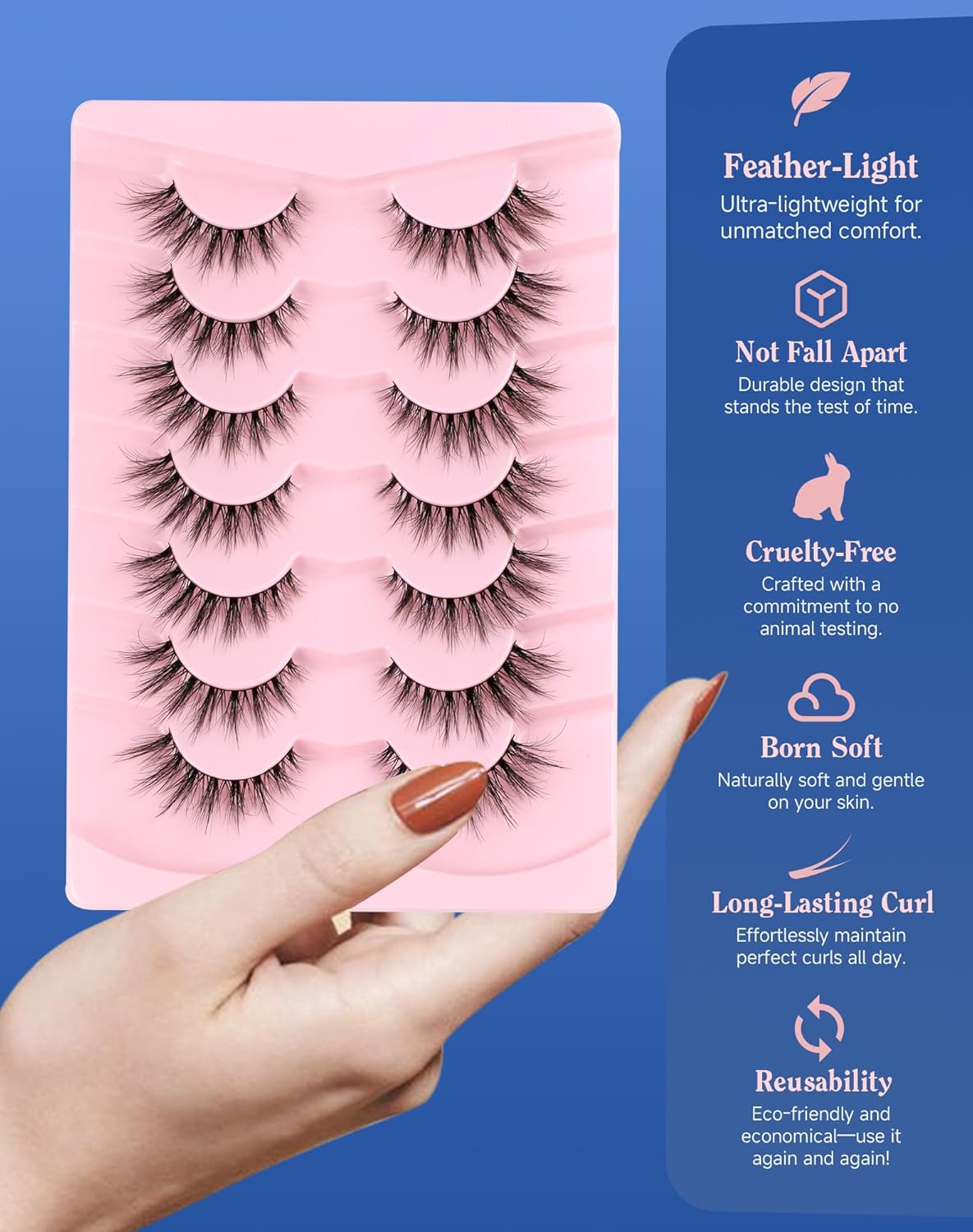 Lashes Natural Wispy Strip Eyelashes Natural Look Flared False Eye Lashes Soft Lash Fluffy Cat Eyelash 7 Pairs Everyday D05