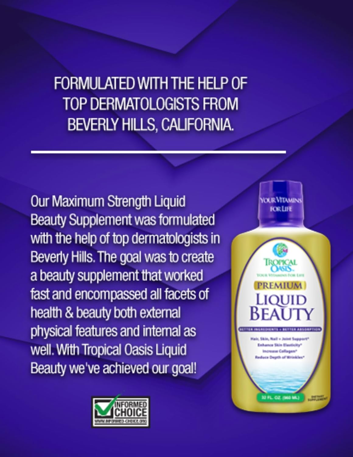 Tropical Oasis - Liquid Beauty | Supplement for Hair, Skin, & Nail Growth - Biotin + Hydrolyzed Collagen (32 Servings)