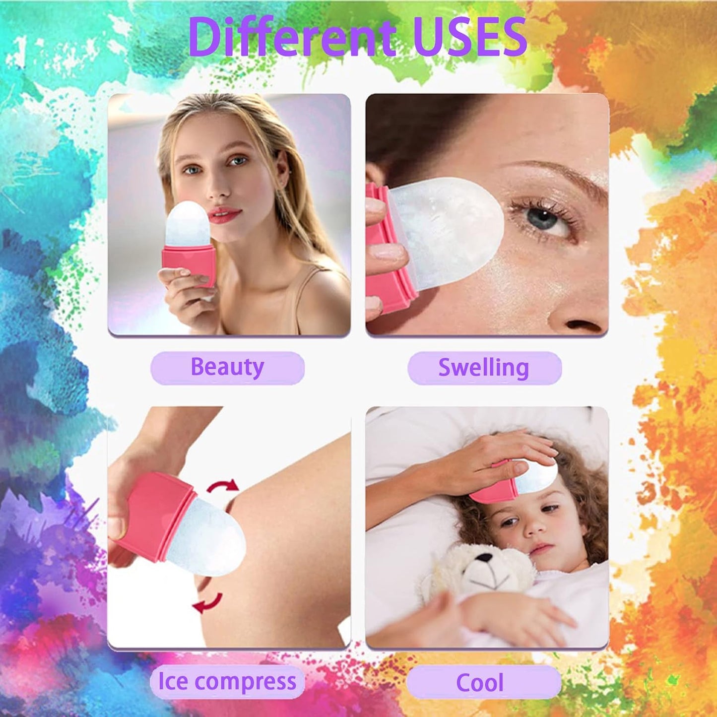 Ice Roller for Face and Eye, Ice face roller,Gua Sha Facial Tools, Facial ice roller, Skin Care Tools,Ice mold for face… (purple-face)