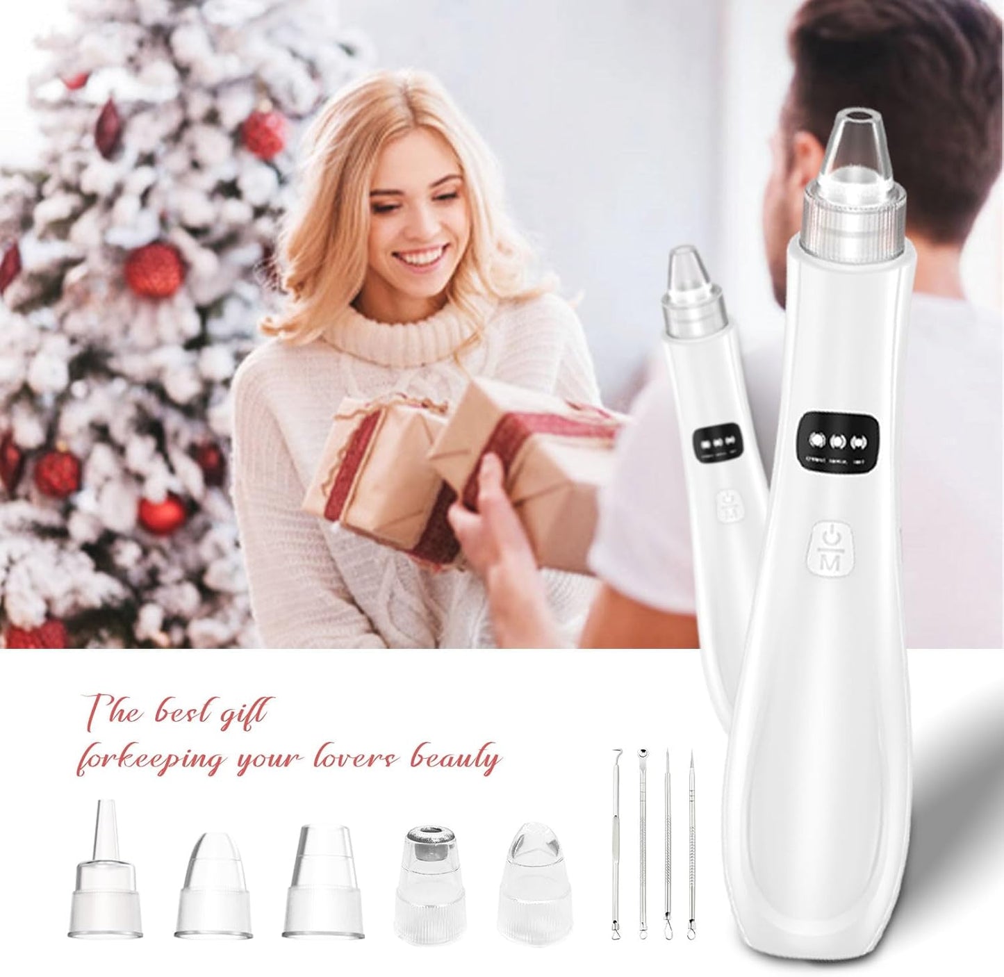2025 Blackhead Remover Pore Vacuum, Blackhead Extractor-5 Suction Power 3 Adjustable Suction,USB Rechargeable Facial Pore Cleaner Kit Electric Acne Extractor Tool for Women & Men (White)