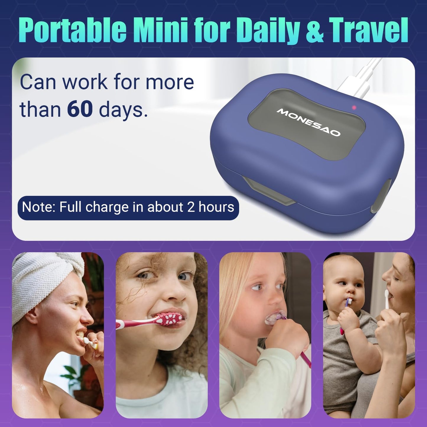 MONESAO Toothbrush Sanitizer Covers, Toothbrush Case with Violet Light - Rechargeable Cleaner Case - Auto Home Travel Tooth Brush Cap Box for Any Electric and Manual Toothbrushes (Purple)