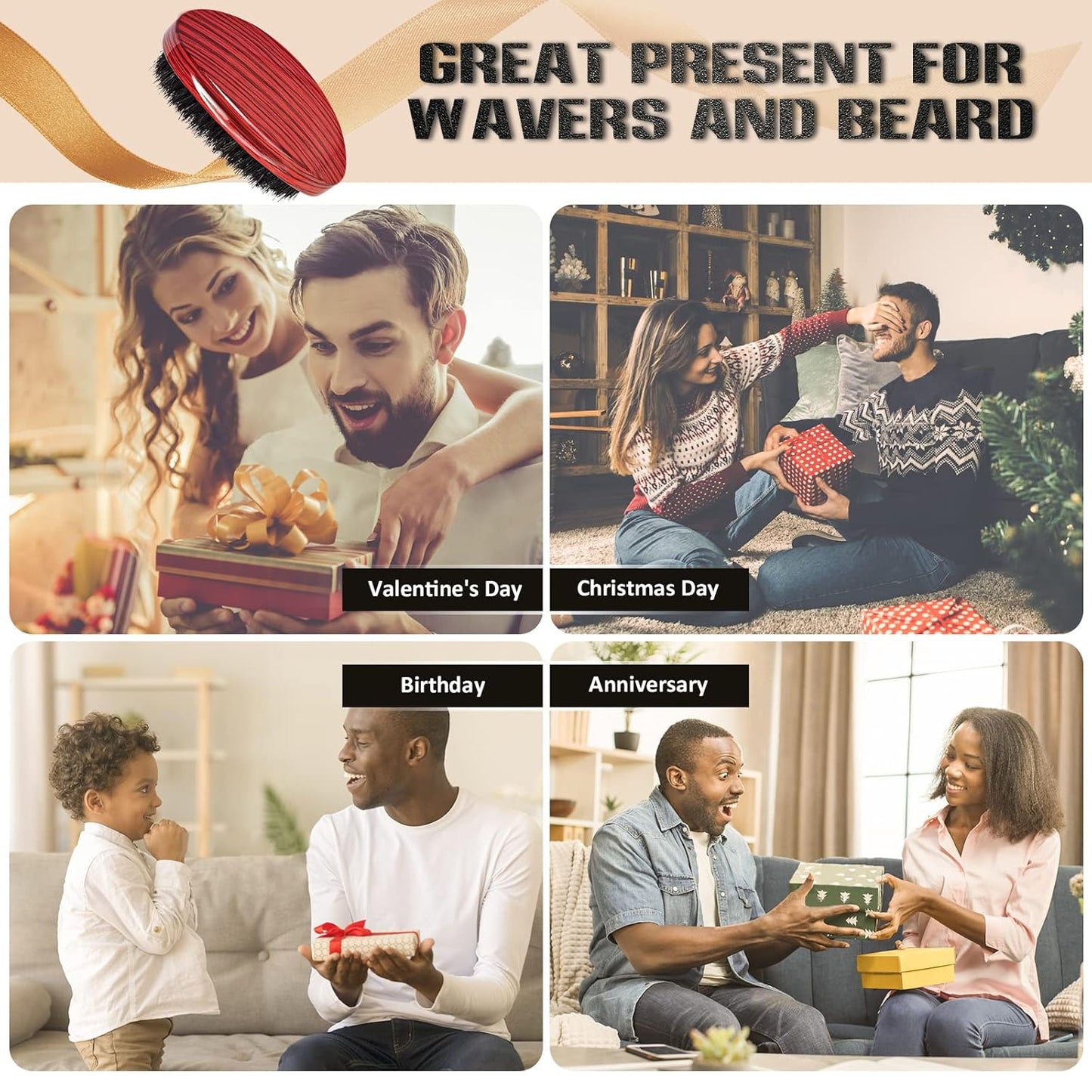 Wave Brush MediumBoar Bristles Hair brush-Designed for Thin and Normal Hair-Mens Curved Military Wave and Beard Brush-Great for 360 Waves