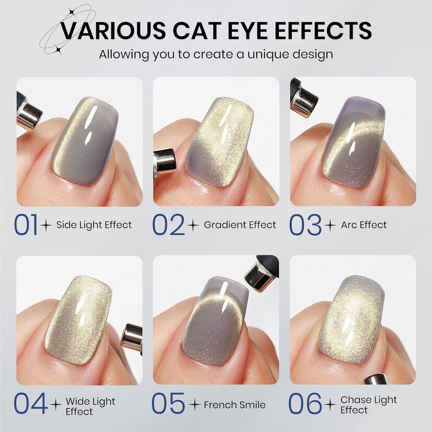 Cat Eye Gel Nail Polish, Glitter Cateye Gel Polish Magnetic Shimmer Gel Polish Holographic Cat Eye Effect with Magnet Soak Off U V Gel Salon DIY at Home, 0.5 OZ