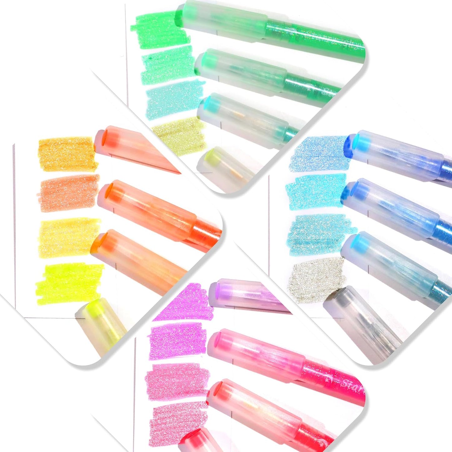 Glitter Highlighters Assorted Colors, 10-Count Chisel Tip Sparkle Highlighters, No Bleed Pastel Highlighter Marker Pens for Adult Coloring book Bible Journaling