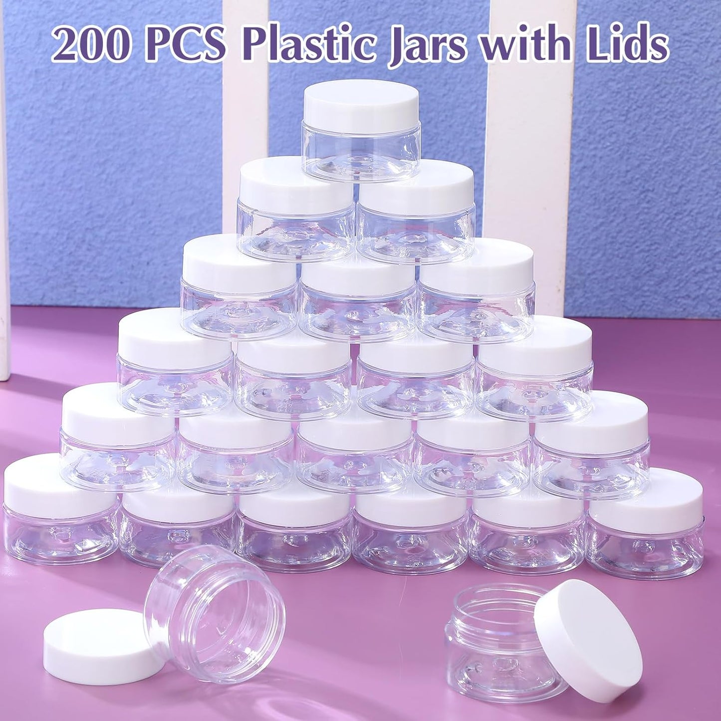 200 Pcs 1 oz Empty Bulk Plastic Container Jars with Lid Leak Proof Round Plastic Jars Small Cosmetic Travel Containers for Storage Makeup Creams Lotion Ointments, White