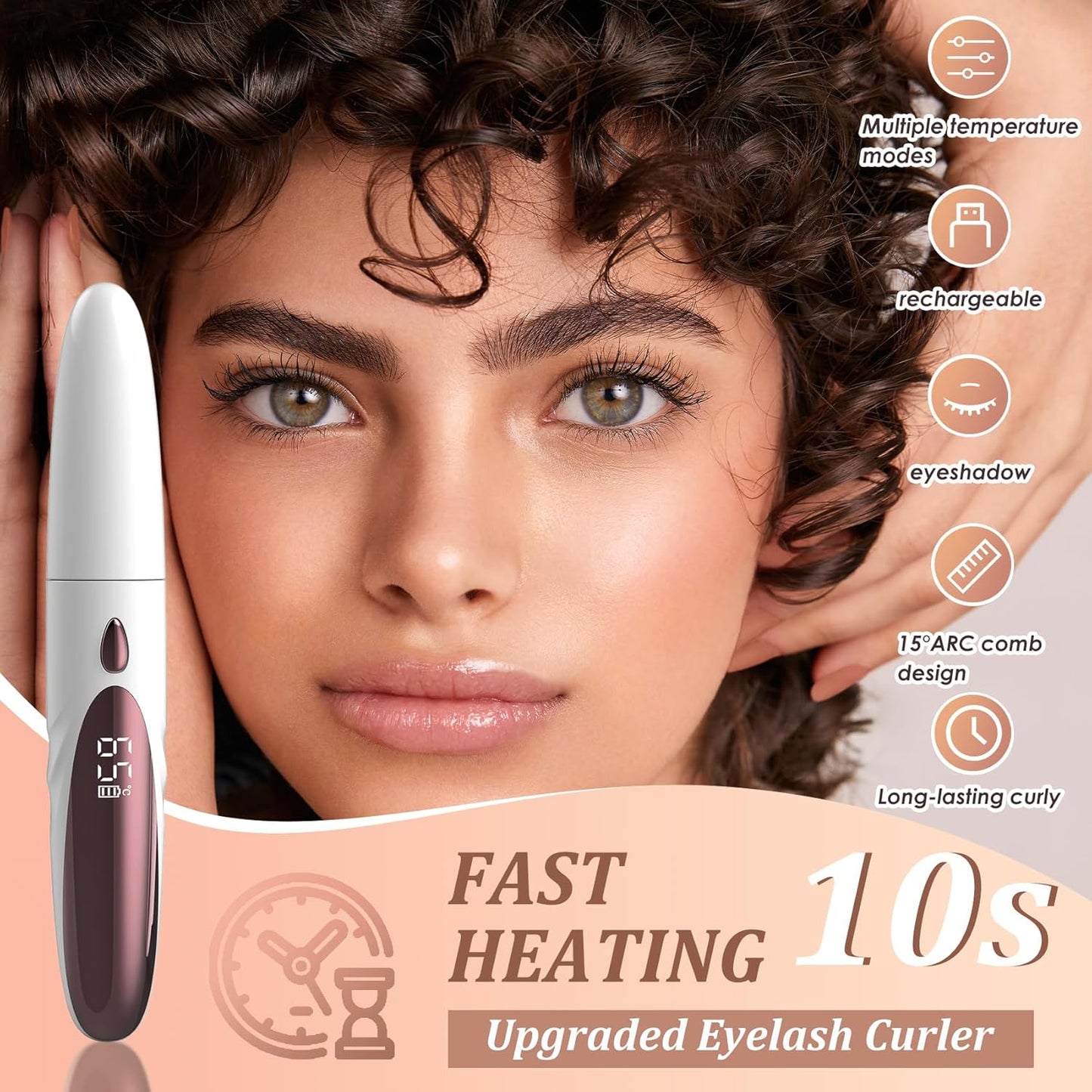 Heated Eyelash Curlers - Fast Heat up Within 10s, Electric Eyelash Curler with 4 Heating Modes, Rechargeable Electric Eyelash Curler, Heated Lash Curler for Makeup Tools with LED Display (White)