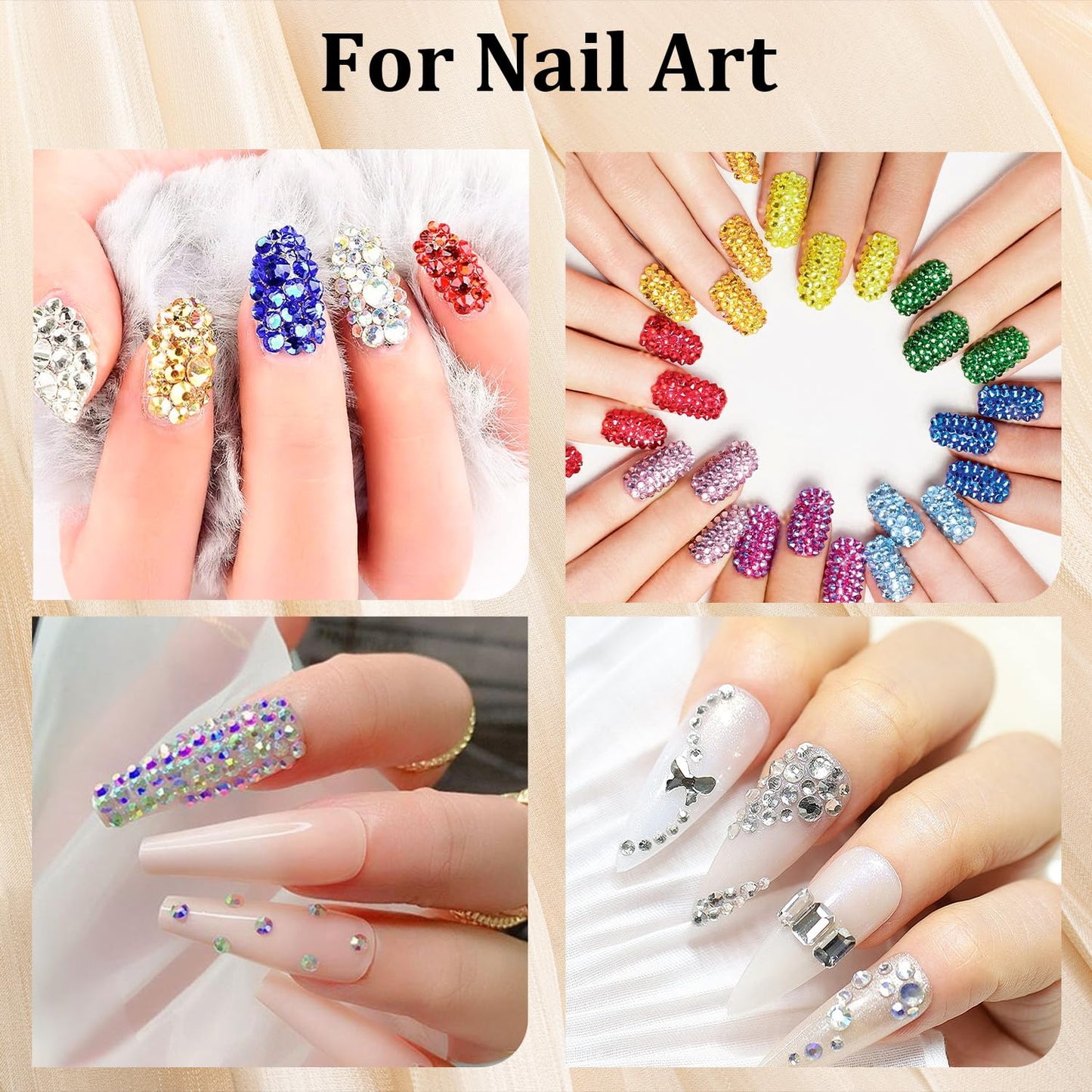 Colorful Face Gems for Makeup Set, Flatback Gorgeous AB Glass Gem, Mixed-Colored Crystals with Makeup Glue+Picker Pencil+Tweezer+Dual-End Dotting Tool for Eye Body Hair Make-up and Nail Art Deco