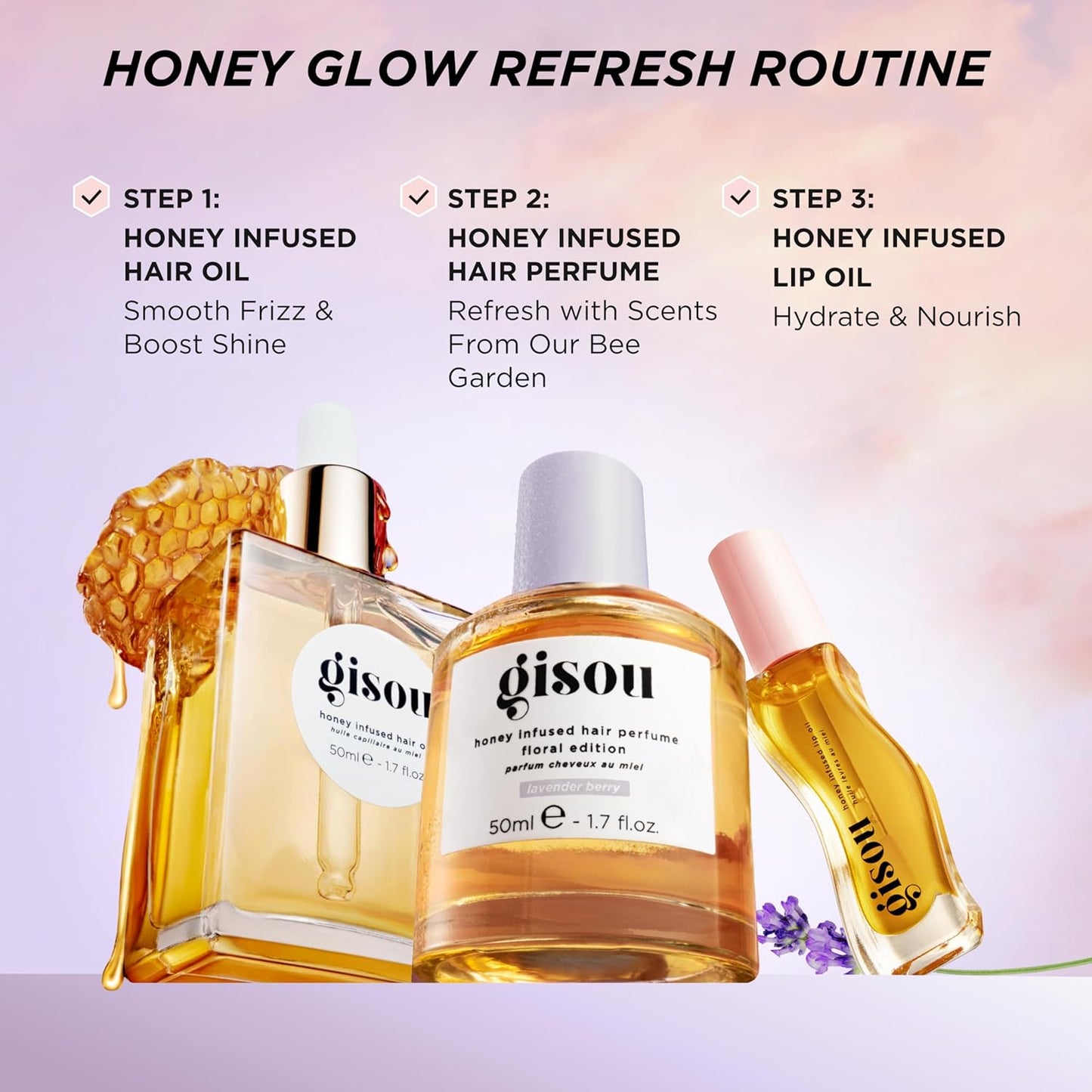 Gisou Honey Infused Hair Perfume Floral Edition - Lavender Berry, A Warm and Luxurious Fragrance with an Earthy and Indulgent Scent, Nourishing and Hydrating Hair Shine Spray (1.7 fl oz)