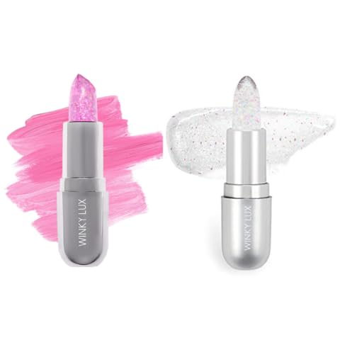 Winky Lux Lavender & Rainbow Glitter Confetti Balm - Hydrating ph Lip Balm, Natural Pink Tint with pH Color Changing, Moisturize & Soften Lips While Leaving Sheer Pink Tint, with Vanilla Scent
