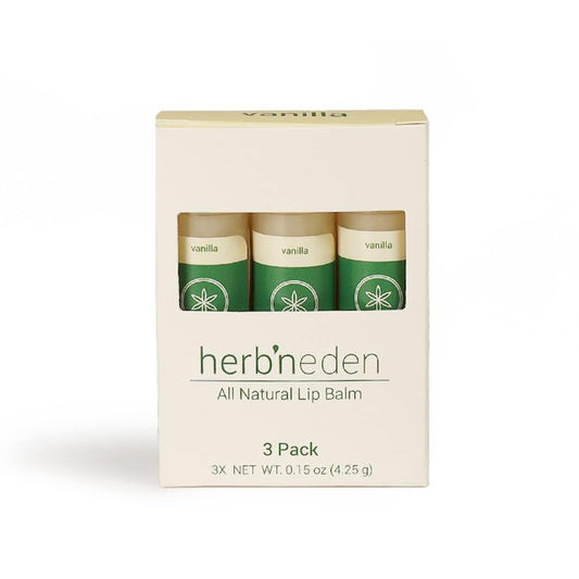 Herb’N Eden Vanilla Lip Balm Pack of 3 | Moisturizing and Soothing for Dry, Chapped Lips | 100% Natural Ingredients | Essential Oils