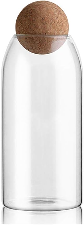 MOLFUJ 1200ML/40Oz Glass Storage Container with Ball Cork, Cute Decorative Organizer Bottle Canister Jar with Air Tight Wood Lid for Food, Coffee, Candy, Bathroom Apothecary Cotton Swab Qtip Holder